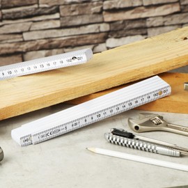 com-four® 5 x Plastic Folding Ruler - 2 Metre Folding Rule with 10 Links - Metric Stick in White (Pack of 5 - 2 Metres - White)