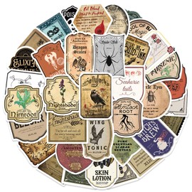 50 Pcs Potion Label Stickers Retro Aesthetic Party for Water Bottle Laptop Skateboard Luggage Guitar Car Motorcycle Bike Vinyl Waterproof Apothecary Sticker Pack Suitable for Teens Adults