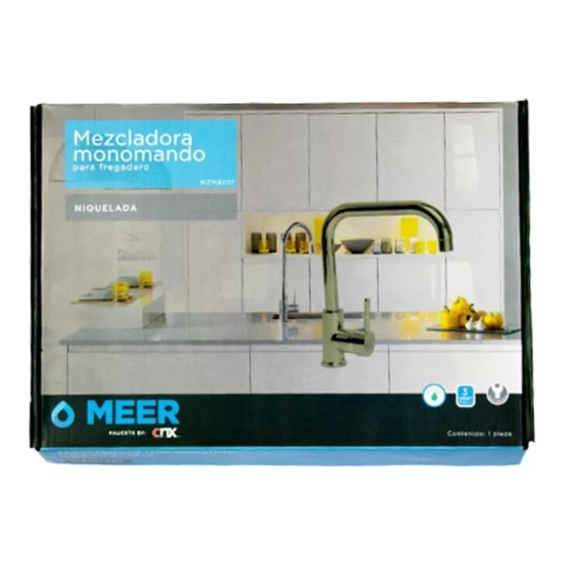 Cnx Mezcladora Monomando Para Fregadero Niquelado