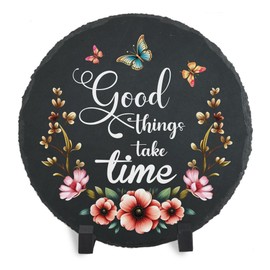 Generic Garden Stones - Stepping Stone - Good Things Take Time - Home Decor, Motivational Gifts, Decorative Slate, Plaque, Signs L11 (R02), NLS (L13)