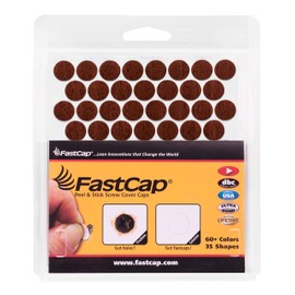 FastCap - Screw Hole Covers, 9/16" (14mm) Stickers - Professional Woodworking & Cabinetry - One Sheet (53-Caps) - Woodgrain PVC, Color - Red Mahogany