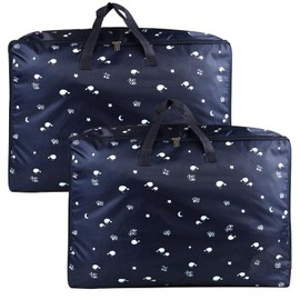 105L Large Storage Bags,2 Pcs Moving Bags, Waterproof Storage Bag for Clothes, Oxford Cloth Large Laundry Bags, Extra Large Storage Bag with Zips, for Moving House Storage Clothes Bedding, Dark Blue