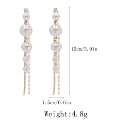 Long Pearl Zircon Tassel Dangle Earrings for Women,Glitter Rhinestone Crystal Multichain Tassel Drop Earring Prom Party Jewelry Gift (A)