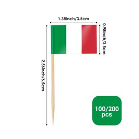 AhfuLife Pack of 100 Italy Toothpick Flags, Italian Decorative Flag, Small Mini Toothpicks for 2025 Women's Football Euro Vision World Cup Olympic Cupcake Toppers, Toothpick Cocktail Party Pub