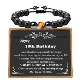 CHELYQST Happy 18th Birthdays Gifts for Him,Triple_Protection Adjustable Bracelets for Men,Black Obsidian Tiger Eye Hematite Bracelet