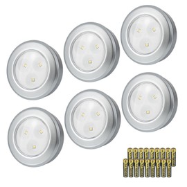 LUXSWAY LED Puck Lights Tap Lights, Battery Operated Mini Push Lights, LED Under Cabinet Lighting, Stick on Lights, Kitchen Closet Counter Night Lights (Included 18 AAA Batteries, 6-Pack,Silver)