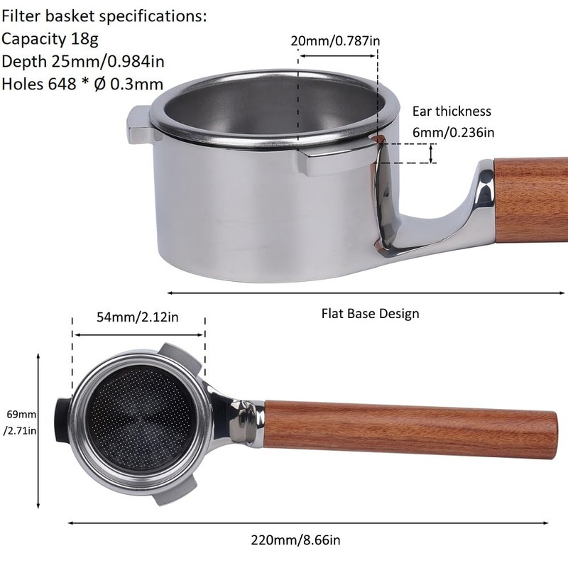 CAPFEI Bottomless Portafilter 54 mm Flat Sitting Compatible with Sage/Breville