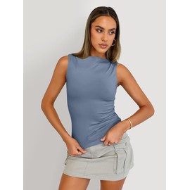 Trendy Queen Womens Going Out Casual Tank Tops Cute Y2K Spring Summer Basic Fitted Boat Neck Crop Petite Tops Sleeveless Tee Shirt 2024 Fashion Outfits Clothes