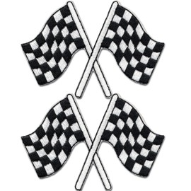 Laughing Lizards Checkered Racing Flag Patches (2-Pack) Classic Black & White Auto Racing Finish Line Flag Iron On Patches