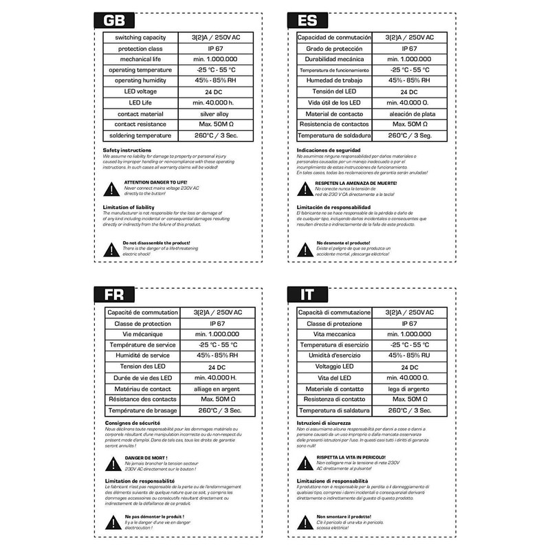 Push button bell push button LED button installation 19 mm