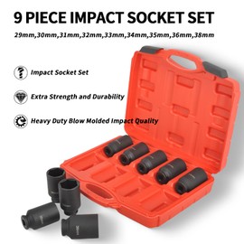 TBAPFS 9Pcs 1/2 Inch Drive Deep Impact Socket Set 6 Point Metric 29-38mm Drive Spindle Axle Hub Nut Socket Set, Heavy Duty with Portable Storage Case, Use In Removing And Installing Axle Nuts