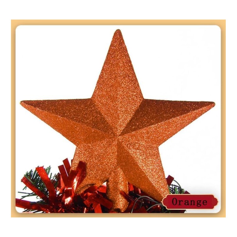 YYCRAFT Glitter Star Tree Topper Christmas Decoration-6 Inch,Orange