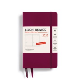 LEUCHTTURM1917 370551 Weekly Planner 2025, Pocket A6 Hardcover - 12-Month Planner, 80 g, Lined - Port Red