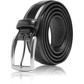 Genuine Leather Dress Belts For Men - 2 Pack Belts - Mens Belt For Suits, Jeans, Uniform Black Belt - Designed in the USA - Christmas Holiday Gift With Gift Box