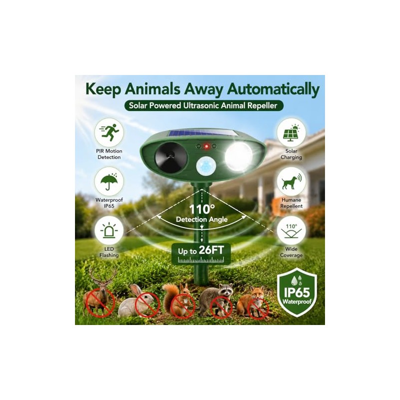 2026 Sonic Fortress Pro Deer Repellent,Cat Deterrent Squirrel Rabbit Racoon