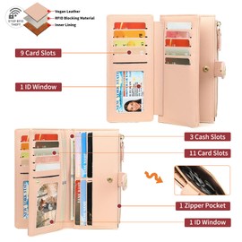 GAEKEAO Womens Wallet RFID Blocking Trifold Large Capacity Ladies Wallets Vegan Leather Floral Card Holder Multi Card Organizer