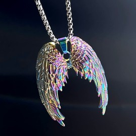 bahamut Colorful Guardian Fairy Angel Wings Necklace for Woman Men Women,Stainless Steel Pendant Chain,Protection Amulet Jewelry Gifts (Colorful)