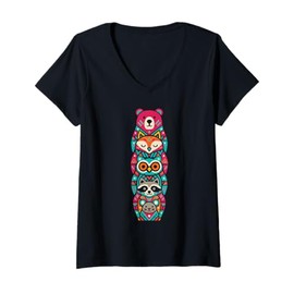 Womens Matryoshka Doll Art Russian Nesting Wooden Stacking Set V-Neck T-Shirt