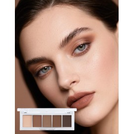 Jutqut 5 Colors Brown Matte Eyeshadow Palette, Long Lasting and Waterproof Eye Shadow for Natural Eye Makeup, Fine & Smooth Highly Pigmented Powder, With Double-ended Brush Set Kit #6