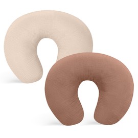 Winmany 2 Pack Muslin Nursing Pillow Covers Soft Cotton Newborn Nursing Pillow Baby Feeding Pillow Slipcover Shower Gift for Boys Girls Light Brown+Beige