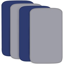 Biloban Baby Crib Sheets 4 Pack (28 x 52in), Ultra Soft Crib Sheets Fitted for Standard Crib Mattress, Crib Sheet for Baby Crib, Machine Washable, Microfiber, Gray and Blue