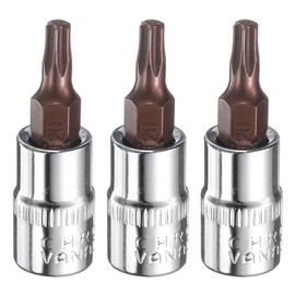 HARFINGTON 3pcs T20 Torx Bit Socket 1/4" Square Drive Star 6 Point S2 & CR-V Steel Socket Ratchet Wrench Bits, Silver Red