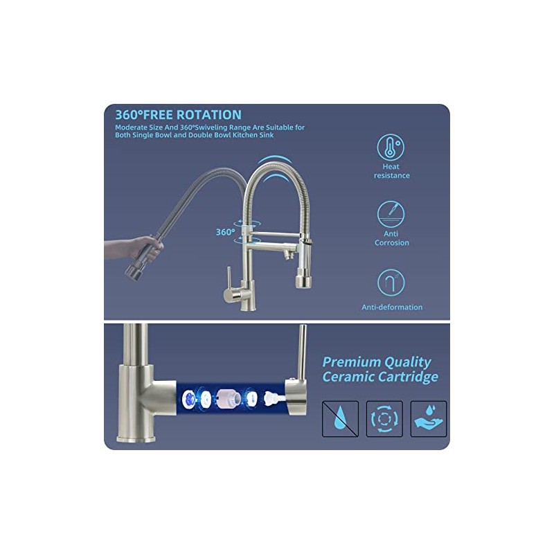 Fapully Pull Down Kitchen Faucet with Lock Sprayer,Single Handle Spring