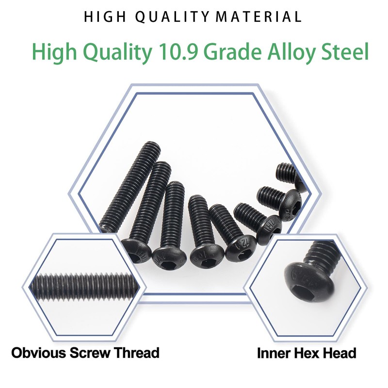 Zmbroll 140Pcs M6x8/10/12/16/20/25/30/35mm M6 Black Button Head Hex Socket Cap