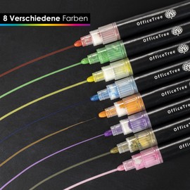 OfficeTree 8 x Metallic Chalk Markers - 1 mm to 6 mm Interchangeable Tips - Chalk Pens for Blackboard Washable - Chalk Pens for Windows - Window Chalk Pens - Washable Children