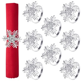 Servilleteros de Navidad - Juego de 8 servilleteros de metal de copo de nieve con hebilla de Navidad para fiestas, cenas, bodas, banquetes de Navidad, decoración de mesa de comedor