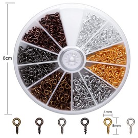 Pack of 600 Small Eye Screws, Metal Mini Eye Screws, Screw Hooks, Eye Bolts, Mini Through Hooks, Eye Bolts for DIY Crafts, Jewellery Making, Crafts, 4 x 8 mm