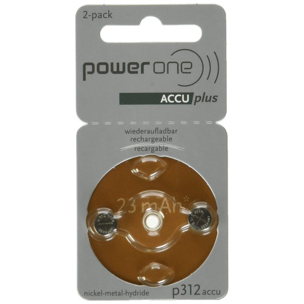 Power One ACCU Plus Size 312 Rechargeable Hearing Aid Batteries