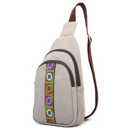 SILKAREA Canvas Sling Bag for Wome Crossbody Purse Small Sling Backpack Purse Travel Hiking Chest Bag Daypack (Light Grey)