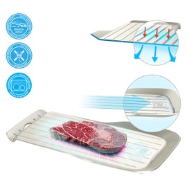 FOSA Fast Defrosting Tray - 10.3 x 6.9 Inch Aluminum Alloy with Elevated Edge & Drip Tray, Silver - for Frozen Meat, Fish, and Vegetables, Easy to Clean, Use, and Store