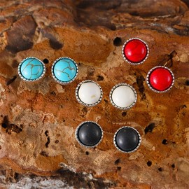 Boho Turquoise Stud Earrings Set for Women Hypoallergenic Western Earrings Bohemian Vintage Alloy Western Statement Ethnic Jewelry Mother's Day Birthday Gifts