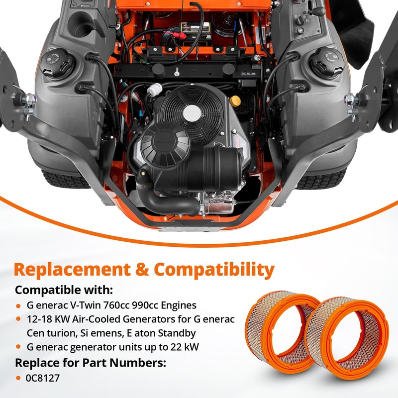 0C8127 Air Filter Compatible with Generac Guardian V-Twin 760cc 990cc