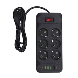 Power Strip 6 Outlets 4 USB 2 Type C Ports Wall Mountable Power Socket with Switch and 2m Extension Cable