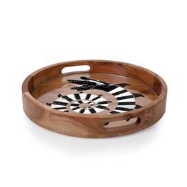 PICNIC TIME Beetlejuice Barista Serving Tray with Glass Insert, Round Acacia Wood Cheese Board, Serving Platter with Handles, (Acacia Wood)