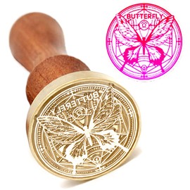 PXIRANZR Wax seal stamp, vintage brass head stamp with wooden handle, removable wax seal stamp stamp, 30mm stamp for wedding letter invitation envelope gift packaging (butterfly)