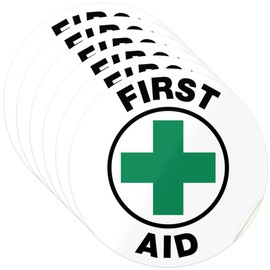 First Aid Hard Hat Sticker, (SI-85405) (6 Pack) 2x2 Inches, Contruction Hard Hat Decal, Made in USA by Sigo Signs