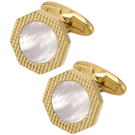 Jonwo Octagon Mother of Pearl Cufflinks for Men in Gift Box Silver Gold-Plated Cufflinks Men Cufflinks Wedding Shirt Party Birthday Anniversary Dress, Brass, Mother of Pearl