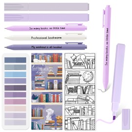 Spakon 7 Pcs Aesthetic Book Annotation Kit Morandi Highlighters and Gel Pens Reading List Bookmark Colorful Sticky Notes for Back to School Library Lovers Student Bible Sunday Office(Purple Series)