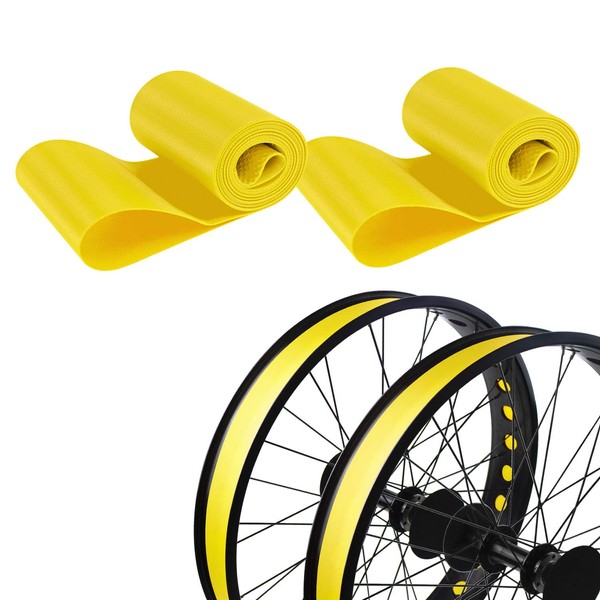 ADDMOTOR Rim Strip Rim Tape 26 inch Fat tire Liner PVC Inner Tube Cushion Protector Anti Puncture for Bikes 2PCS (Yellow)