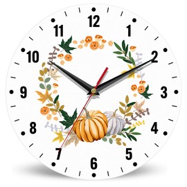 SPUNKER Thanksgiving Day Wall Clock,Autumn Pumpkin Kitchen Wall Clock,Maple Leaves Flower Clocks 10 Inch Silent Non-Ticking Wall Battery Operated for Living Room Bedroom Bathroom Laundry Room Decor