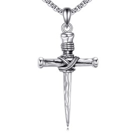 CUPENDA Three Nail Cross Necklace for Men Women Sterling Silver Religious Cross Pendent Christian Jewelry Fathers Day Birthday Gifts for Men Dad 22+2"