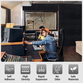 SD SODOCT 24 Pack Self-Adhesive 12" X 12" X 1.2" Egg Crate Soundproof Wall Panels for Studio, Room Acoustic Treatment Foam, Sound Absorbing Foam Black