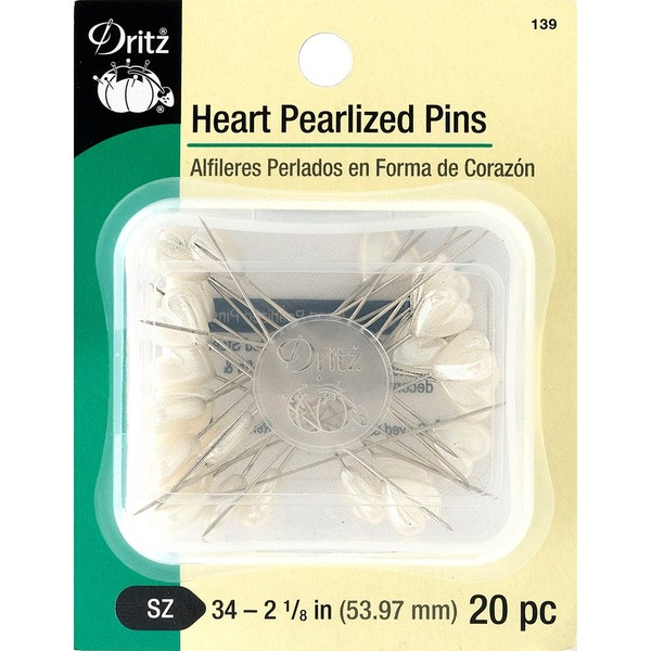 Dritz 139 Pearlized Pins, Heart, 2-1/8-Inch (20-Count) , White