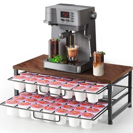 ECOLOVI K Cup Holder Organizer for 70 Pods, 2-Tier Coffee Pod Holder for K-Cup with 2 Sliding Storage Drawers, Coffee Station Bar Organizer for Kitchen Countertop, Home & Office, Wooden