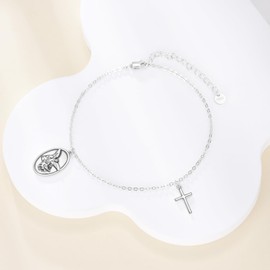 YFN Cross Bracelets 925 Sterling Silver St Christopher/St. Michael/St Jude/Saint Mary Medal Adjustable Bracelet Religious Protector Jewellery Gift for Women Men, No Gemstone