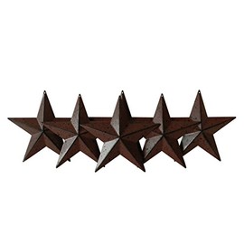 CVHOMEDECO. Country Rustic Antique Vintage Gifts Metal Barn Star Wall/Door Decor, 5-1/2 Inch, Set of 6. (Burgundy)